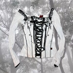 Vtg Tripp NYC Lace Up Corset Top Small Gothic Y2K Long Sleeve Reversible Small